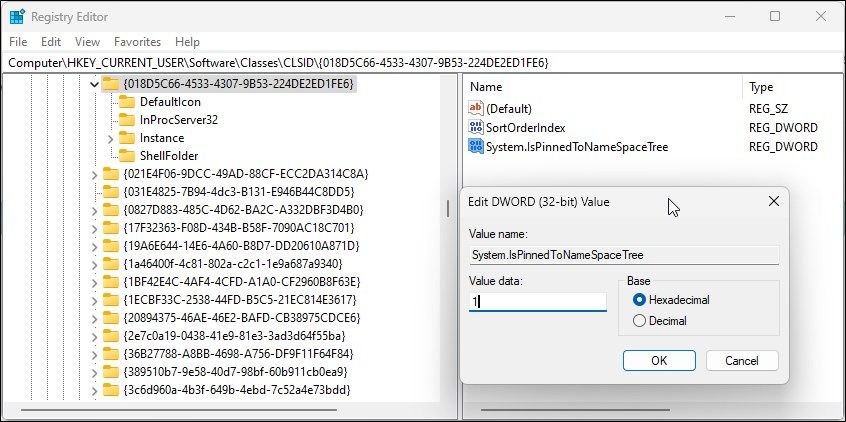 mostrar el icono de onedrive desde el editor de registro de Windows 11 eliminar la clave en el espacio de nombres