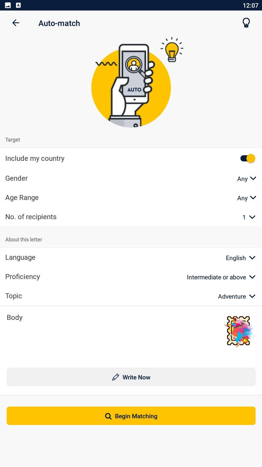 Auto-match tool in the Slowly app