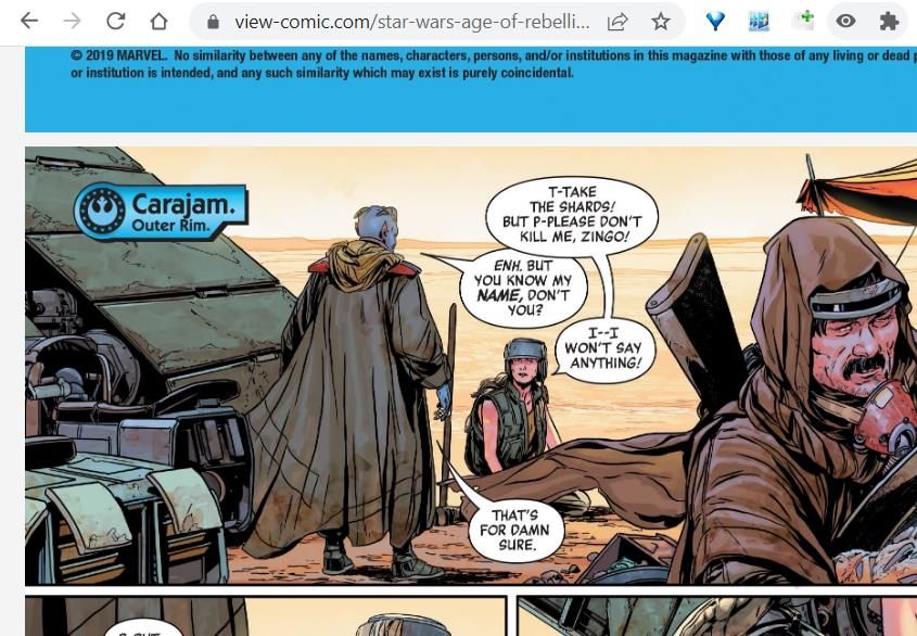 A Star Wars comic open in a browser
