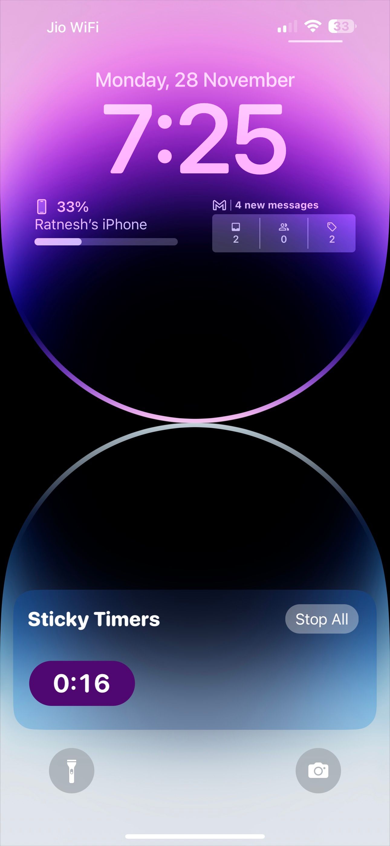 Sticky Timers app Live Activity on Lock Screen