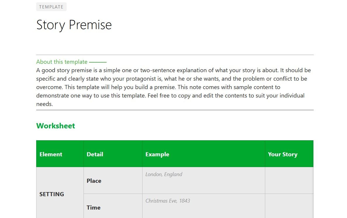 Story Premise Template for Creative Writers on Evernote