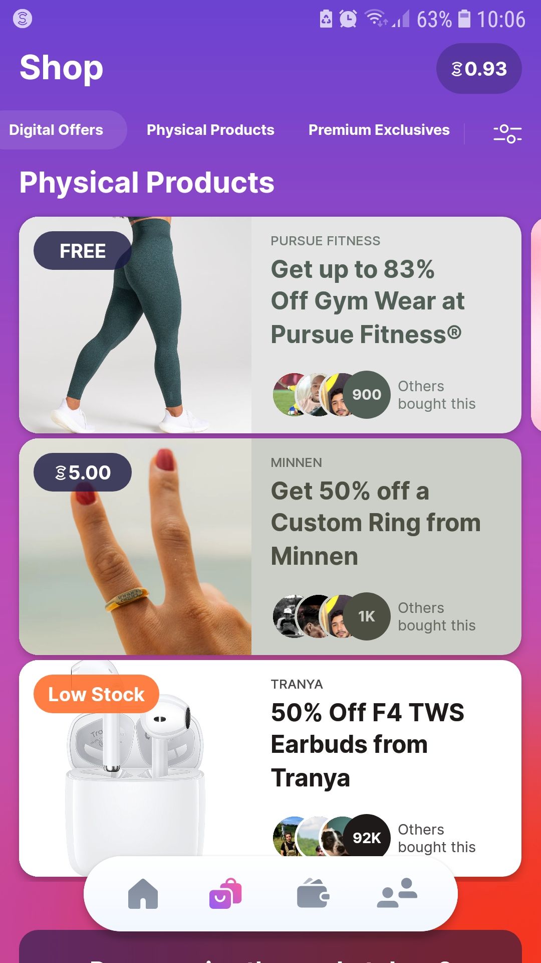 Sweatcoin shop step counter fitness app