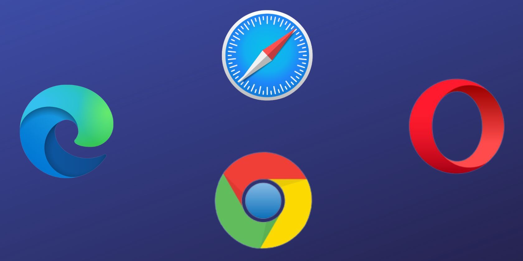 Logos of Edge, Chrome, Safari and Opera browsers seen on dark blue background