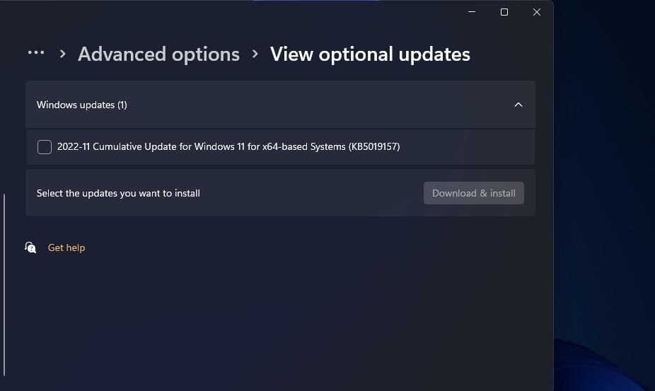 The Download & install button for optional updates