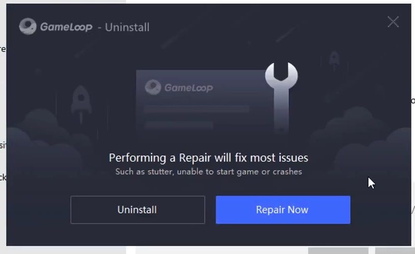 The Repair Now button for GameLoop 