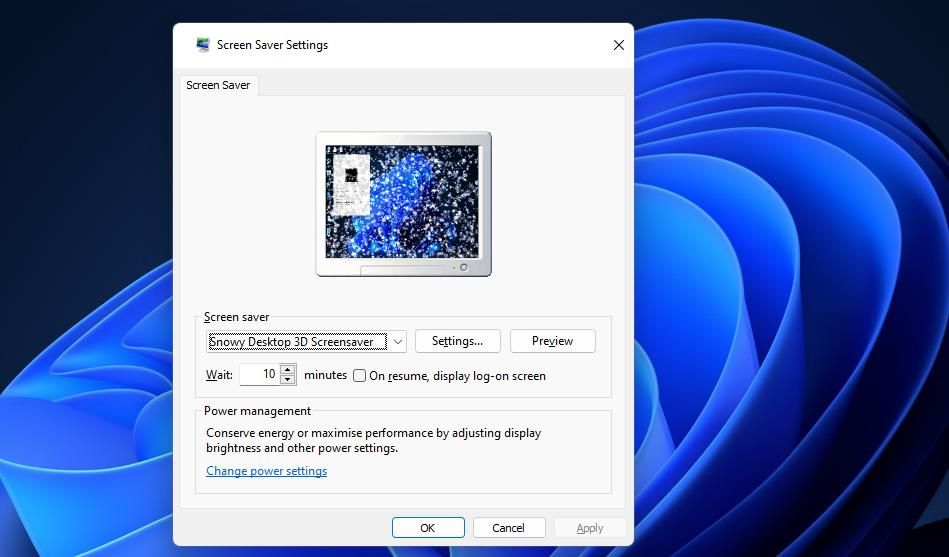 The Windows 11 screensaver settings 