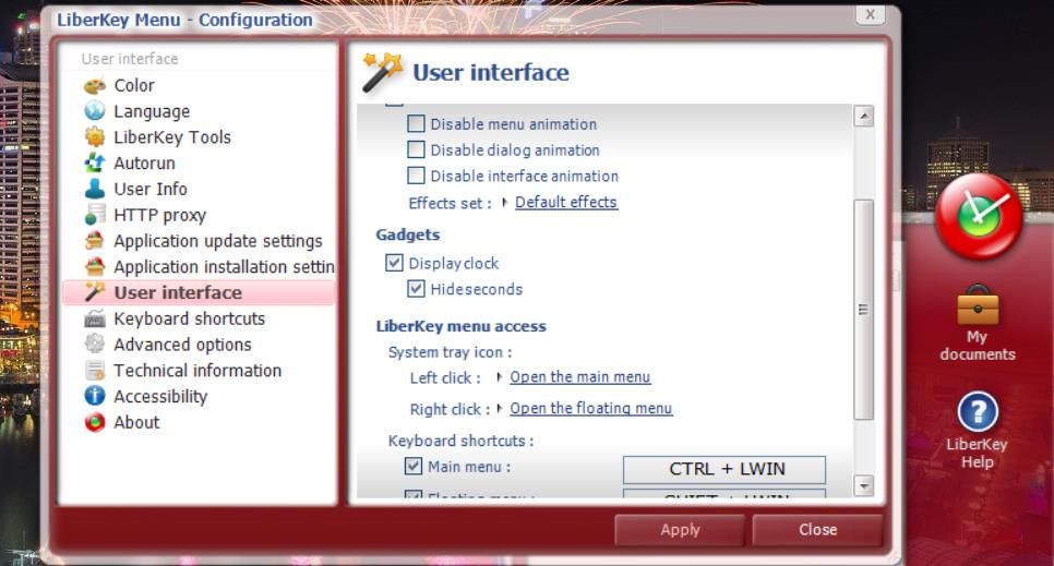 Configuración de la interfaz de usuario para LiberKey 