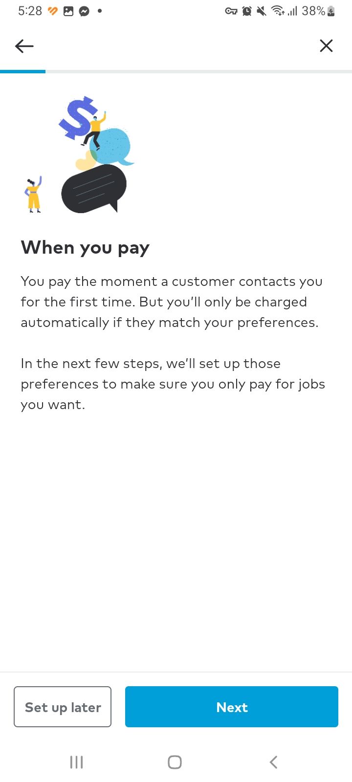 Thumbtack for Professionals app payment terms