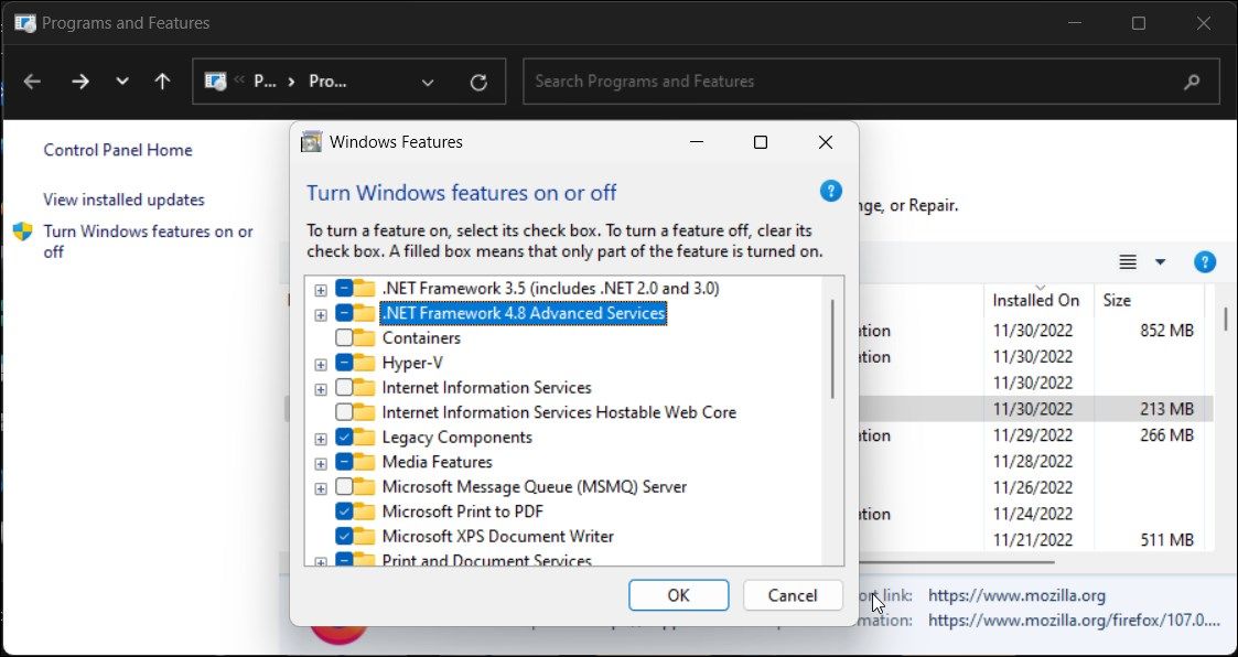 turn windows features on or off enable NET framework 3_5 4_8