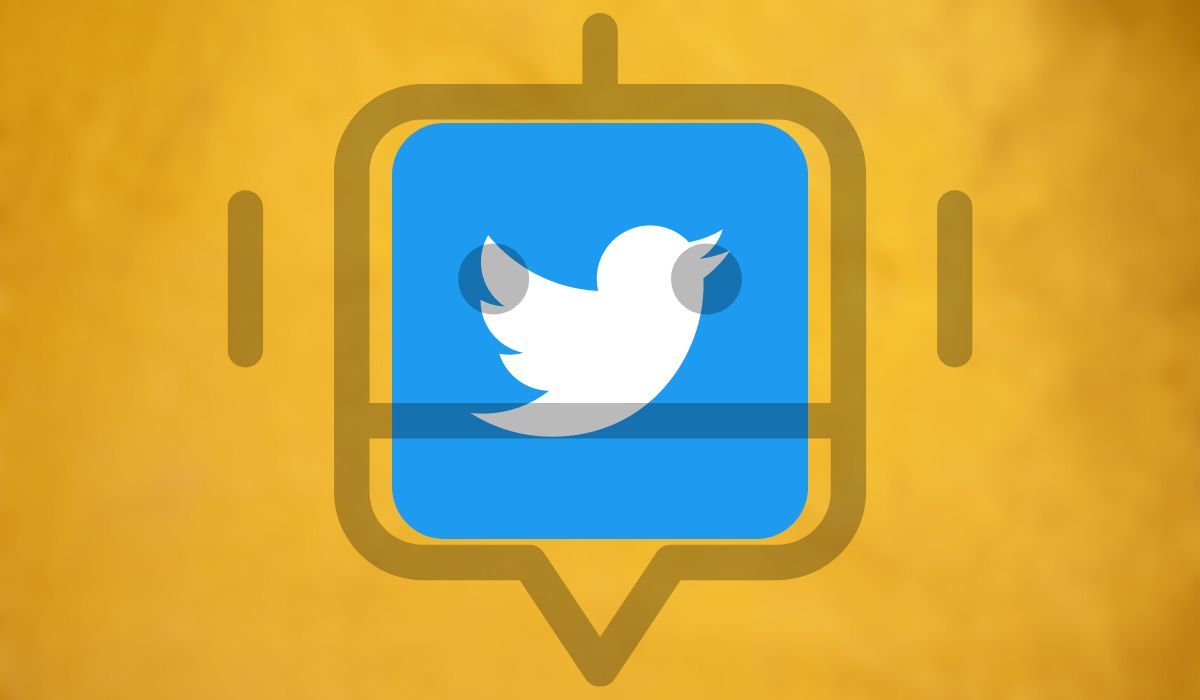 Twitter logo and robot view graphic illustration on yellow background