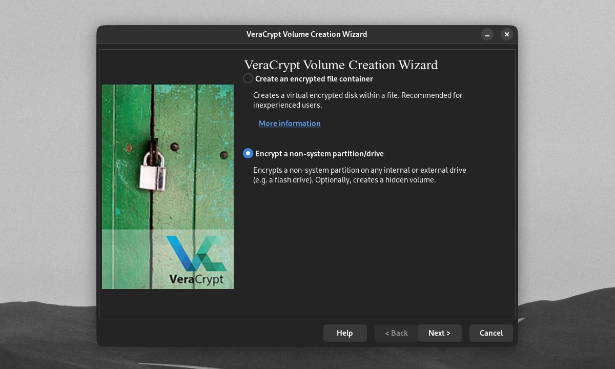 VeraCrypt Volume Creation Wizard option to encrypt a non-system partition/drive