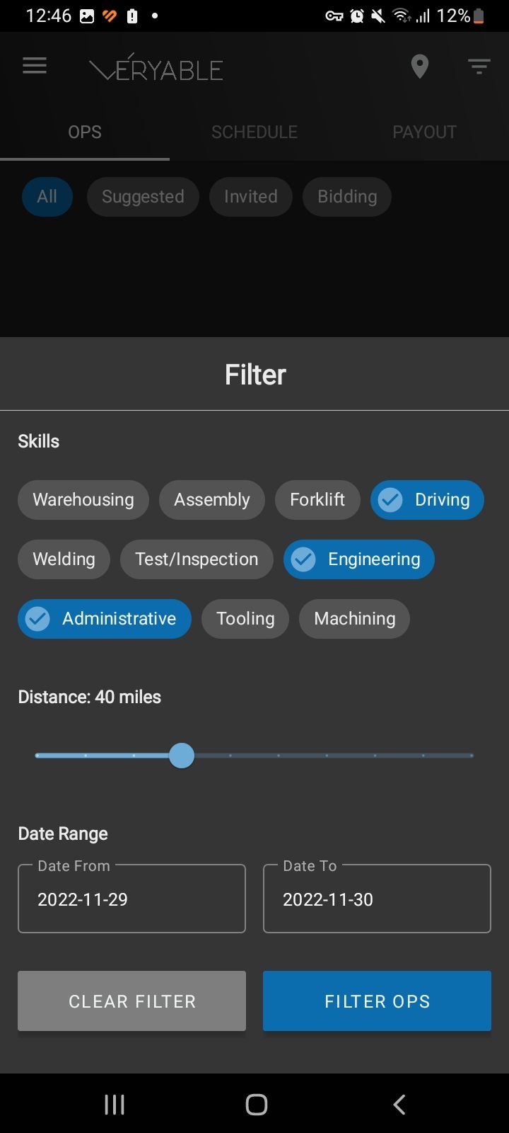 Veryable app filters for job opportunities