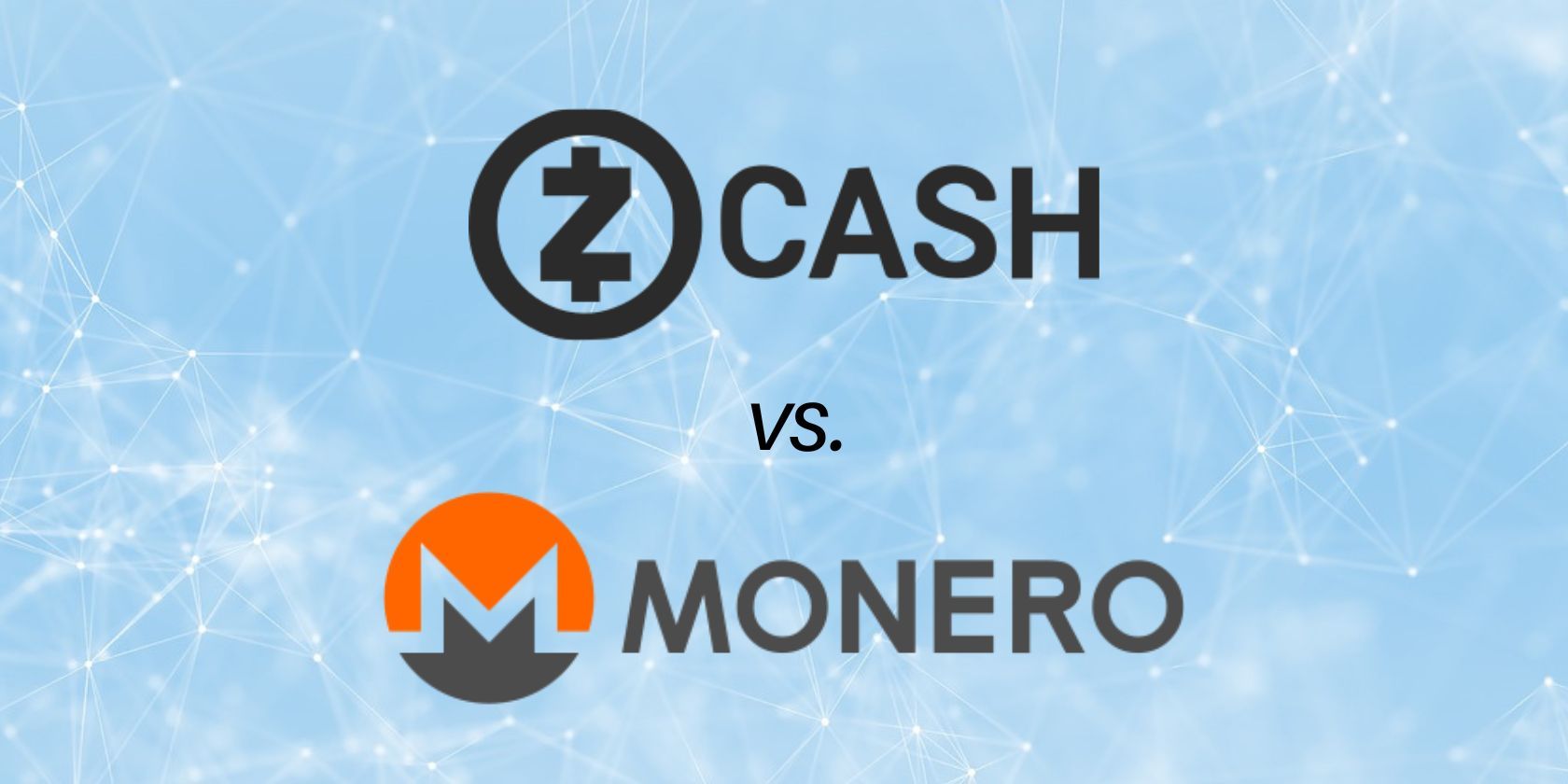 zcash and monero logos on pale blue background