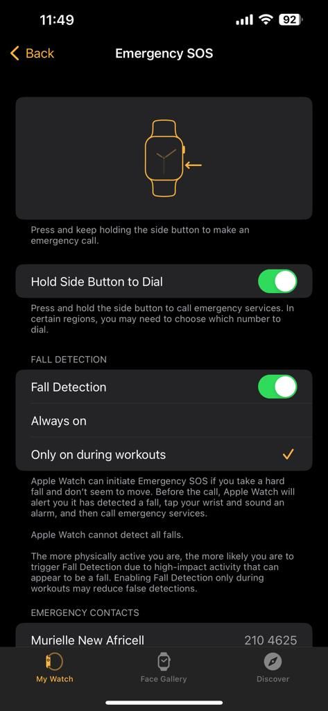 Screenshot showing some settings in the Watch app