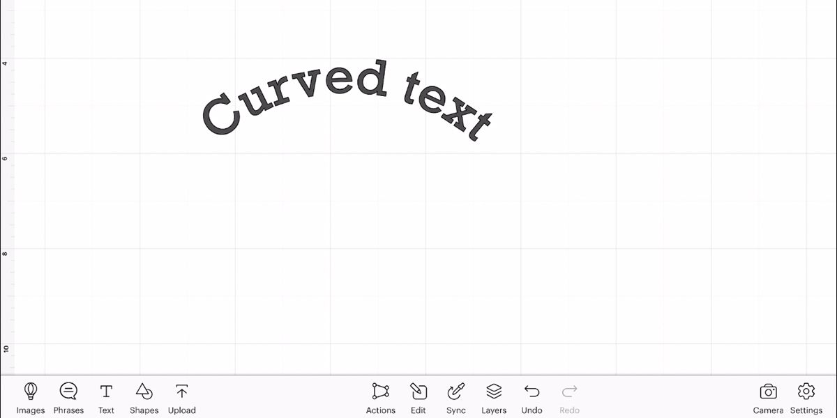 Curved text in Cricut app.