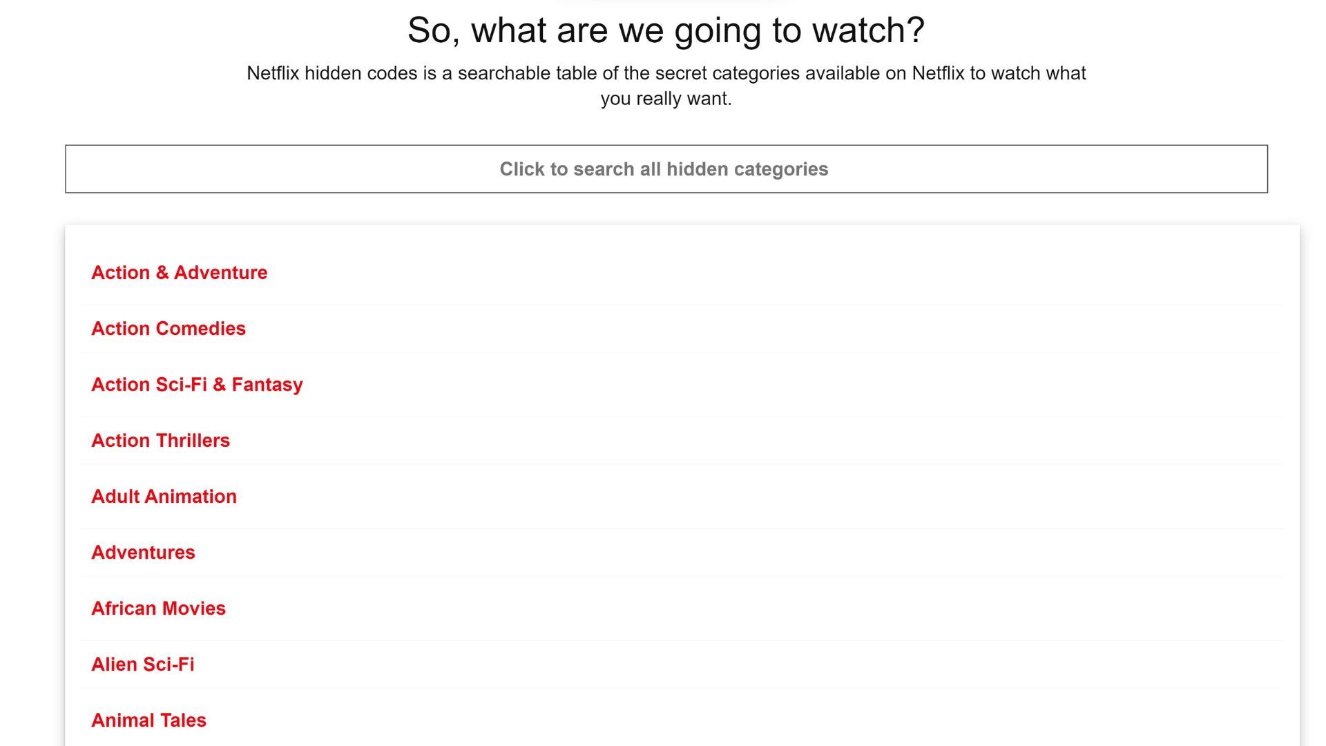 captura de tela da web da tela inicial de gêneros ocultos do netflix