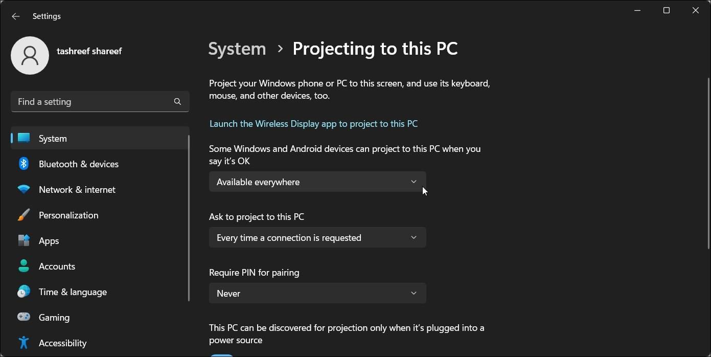 windows 11 projecting to this pc available everywhere 1