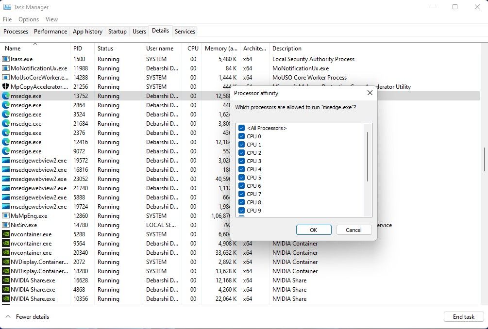 windows task manager affinity setting