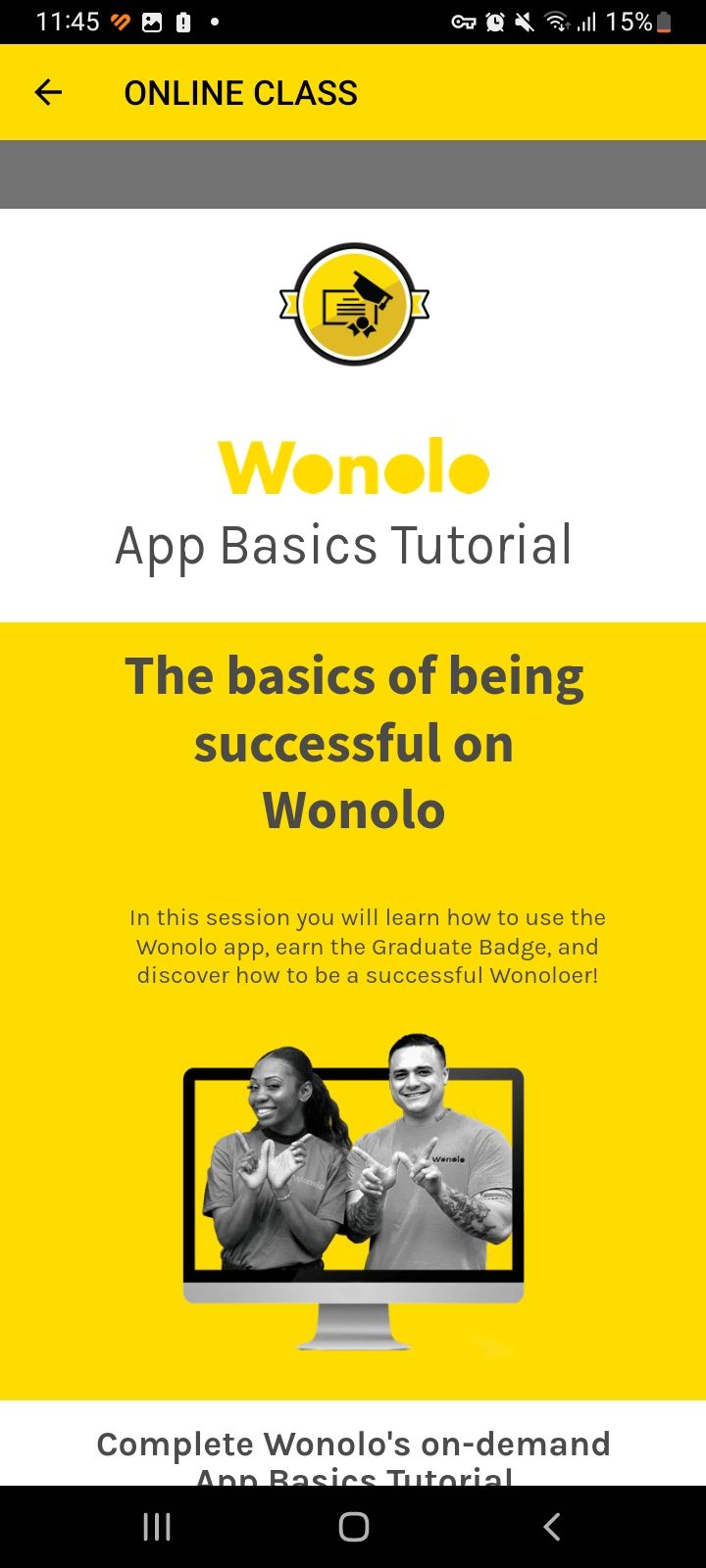 Wonolo app app basics tutorials page