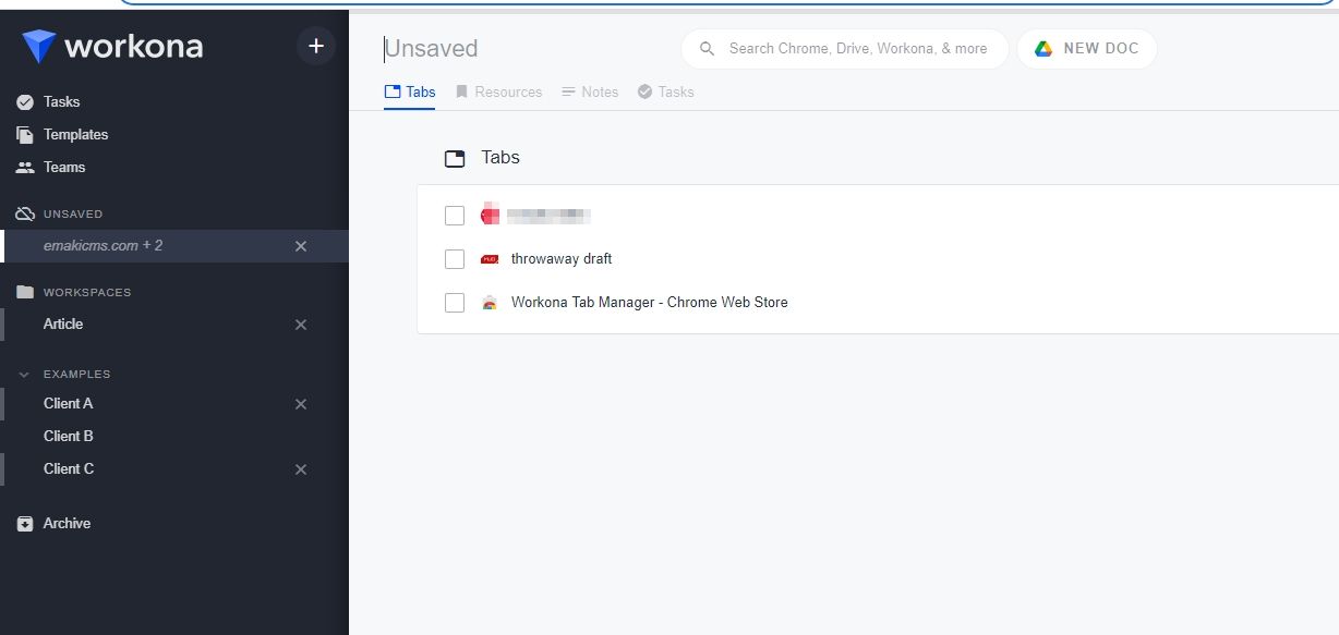 workona tab manager screenshot