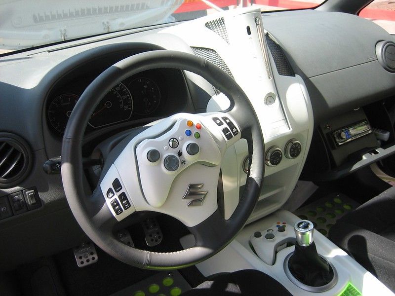 Xbox controllers in a car