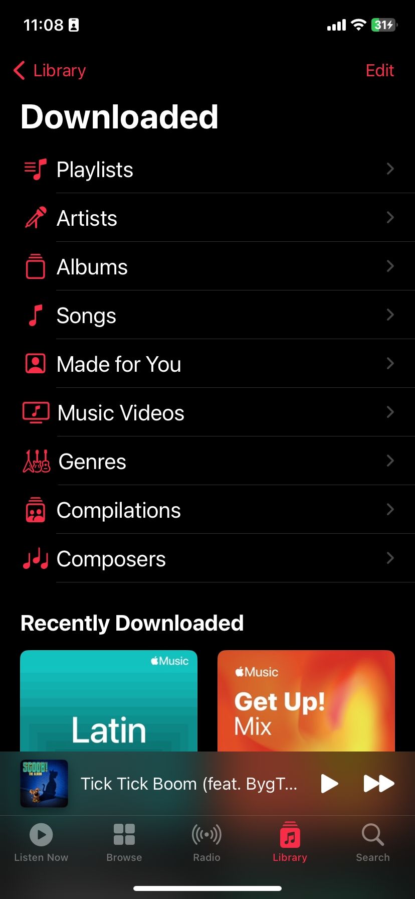 Downloads page on Apple Music