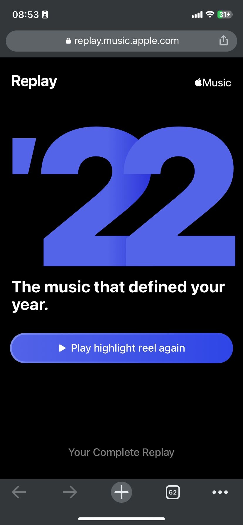 Apple Music Replay home page