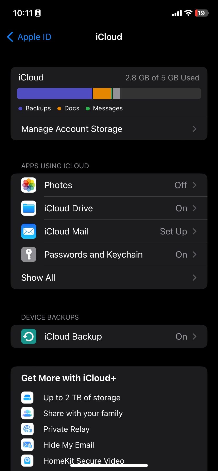 iCloud storage preview on iOS