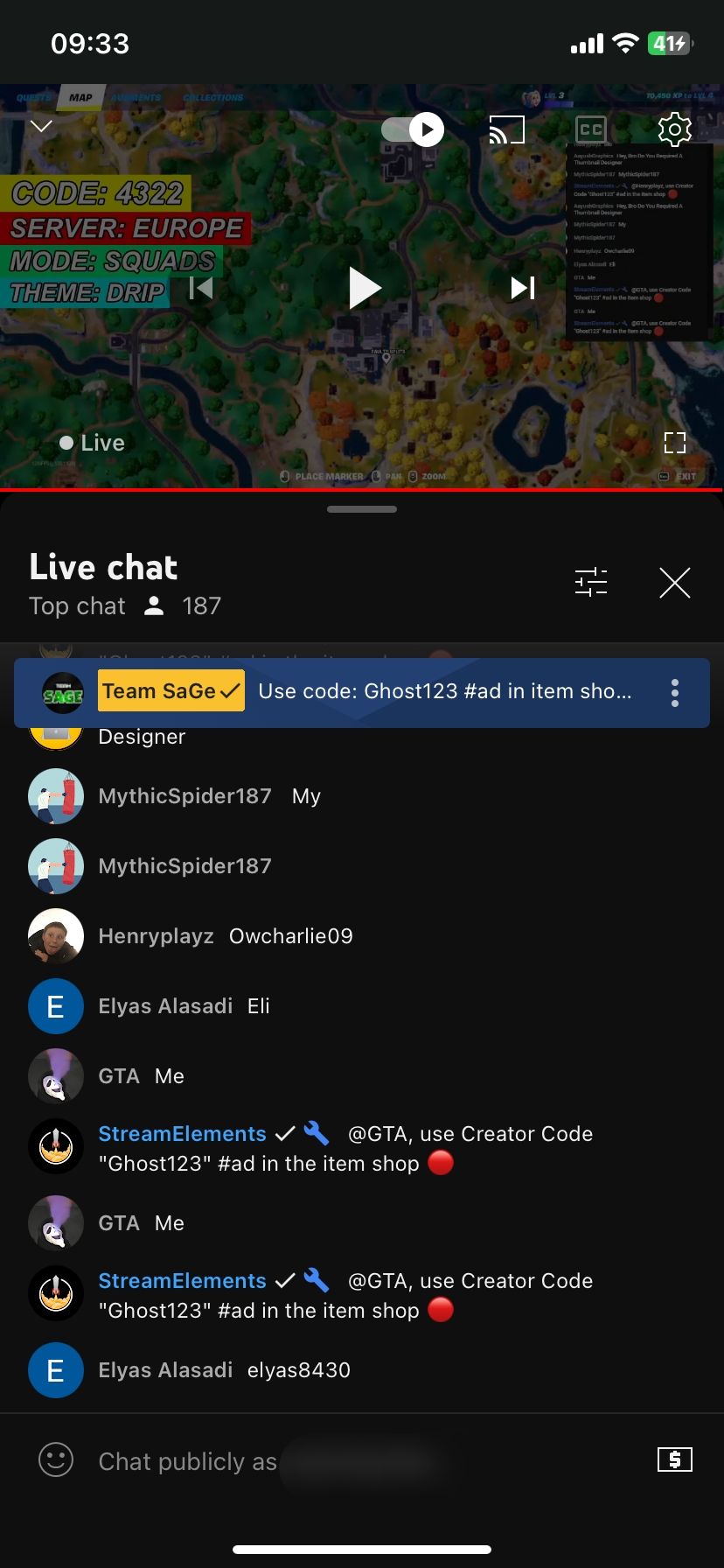 A YouTube livestream on mobile