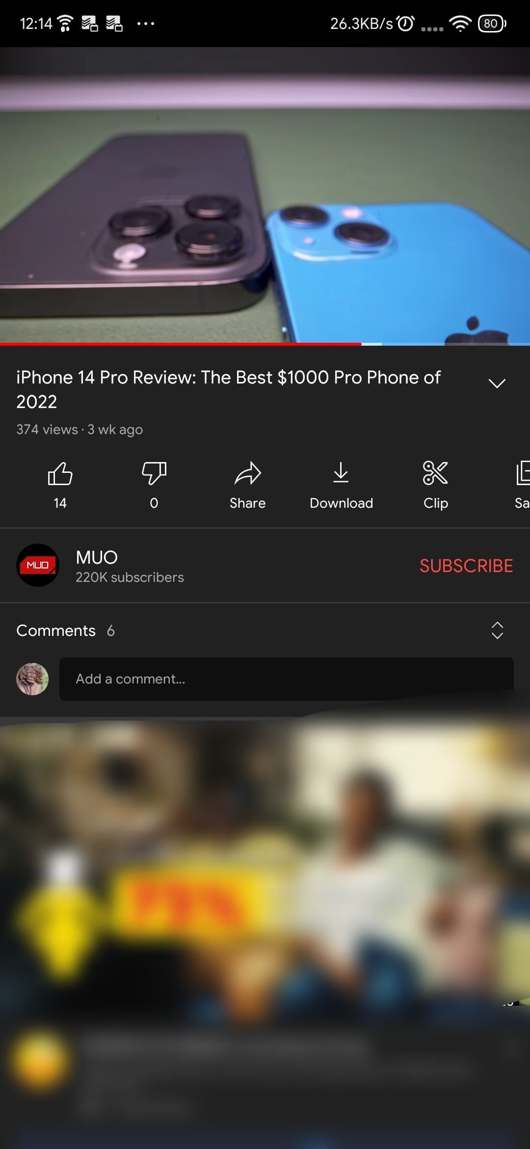 A YouTube video playing on mobile
