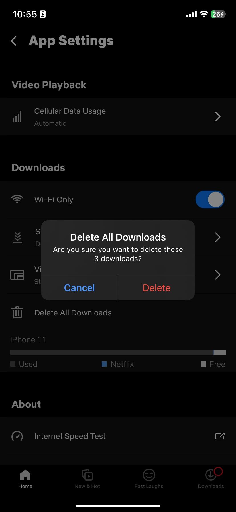 Deleting Netflix downloads on iOS