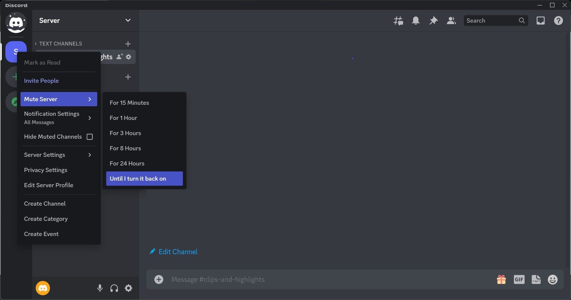 Muting Server For an Indefinite Time in the Discord App