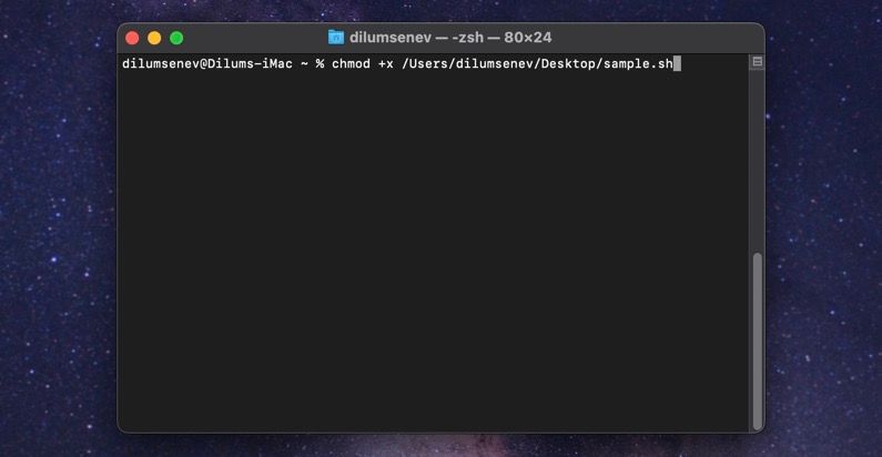Adding execute permissions to the SH file via the macOS terminal.