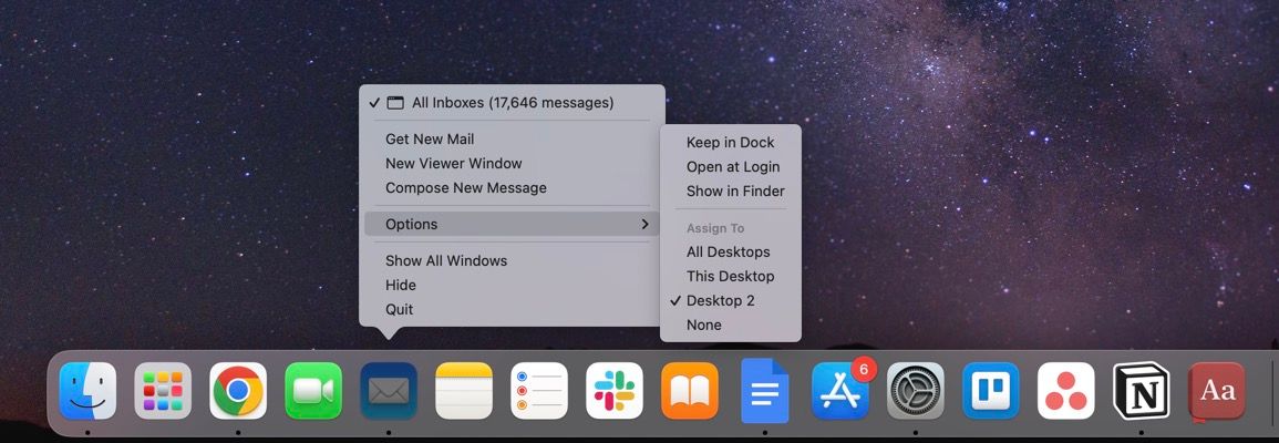 Removing the Mail app from the Mac Dock.