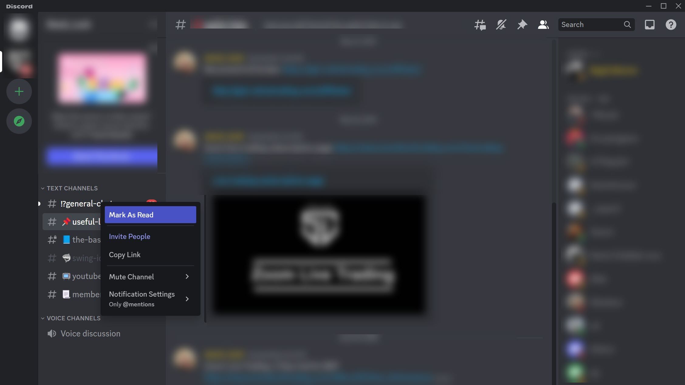 Clicking on the Mark As Read to Auto Read the Stuck Messages in the Discord App