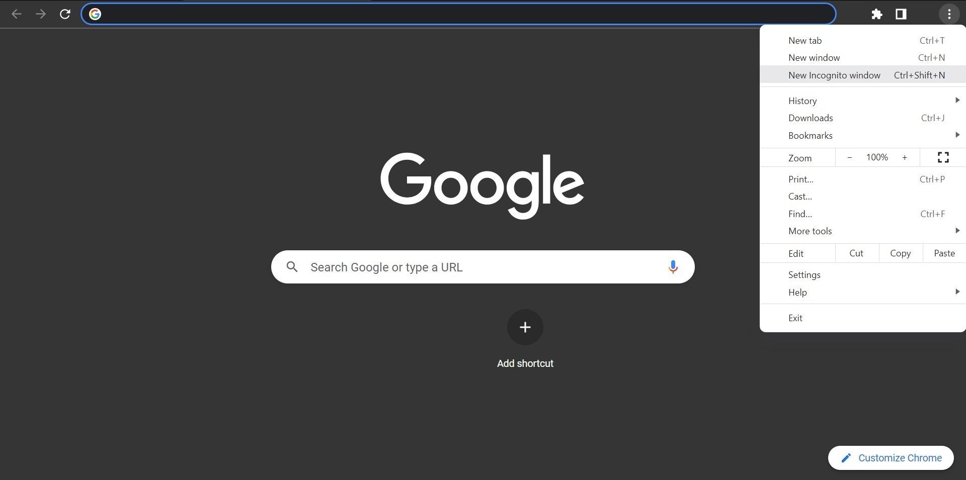 Open a new incognito window by clicking the three vertical dots in the top right corner of Chrome