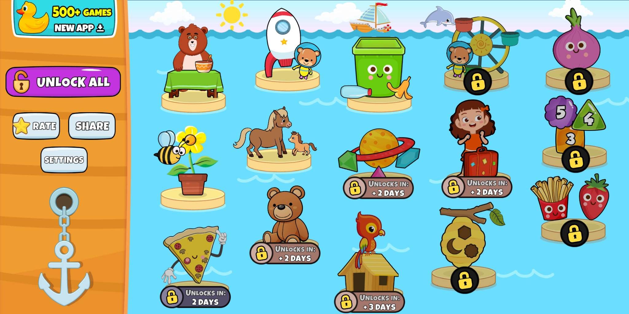 Baby games app home page for 1+ toddlers