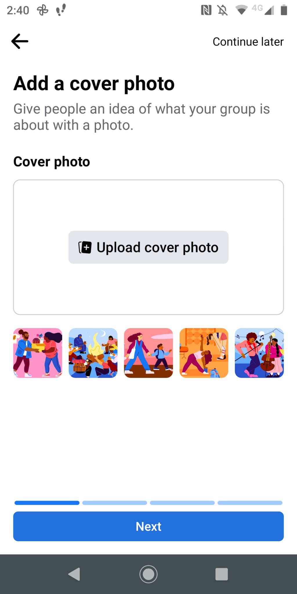 Add a cover photo to a group page option on Facebook