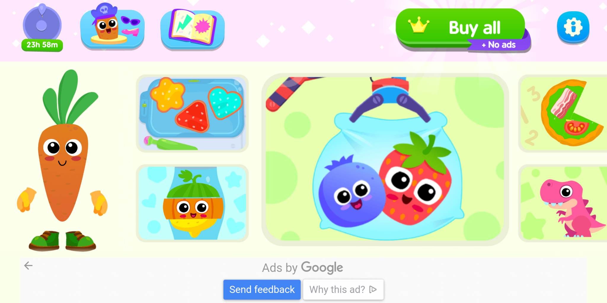 Yummies: Kids food games app game selection screen