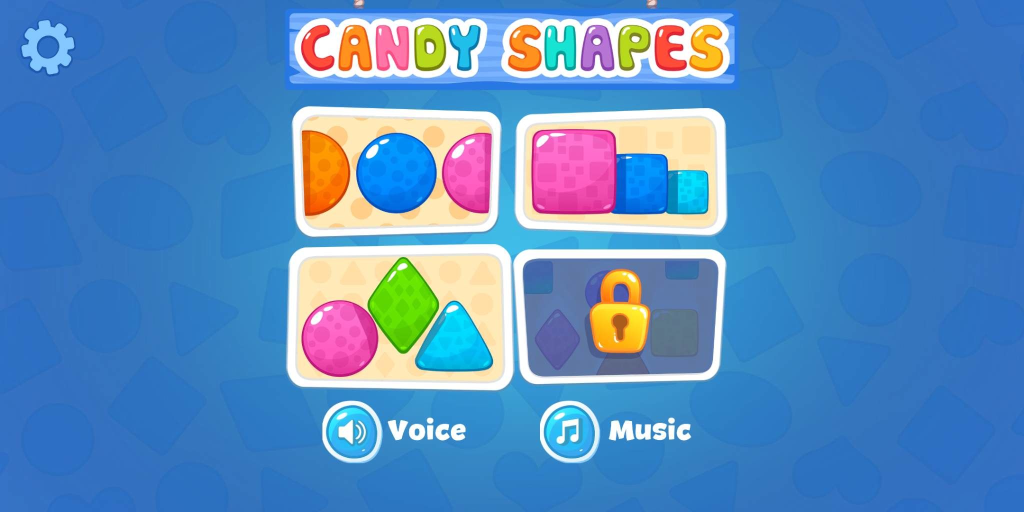 Screen for selecting applications for shapes and colors for children's games