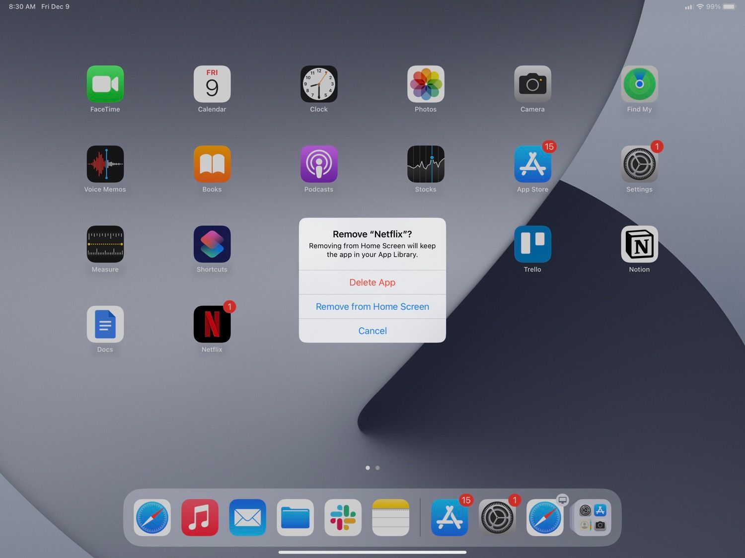 Menghapus aplikasi di iPad