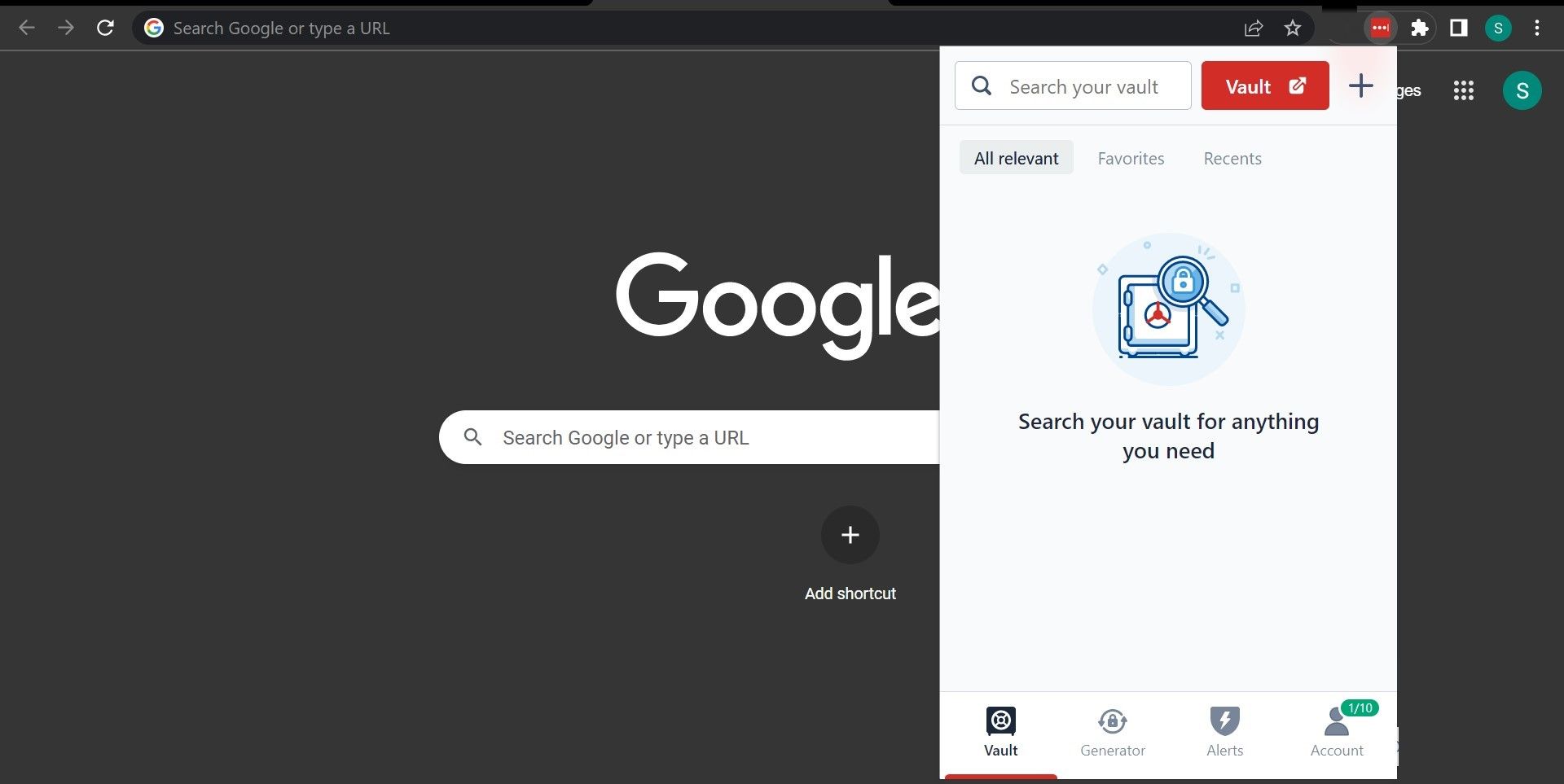 Dând clic pe butonul Seif din meniul Extensie după lansarea extensiei LastPass în Chrome
