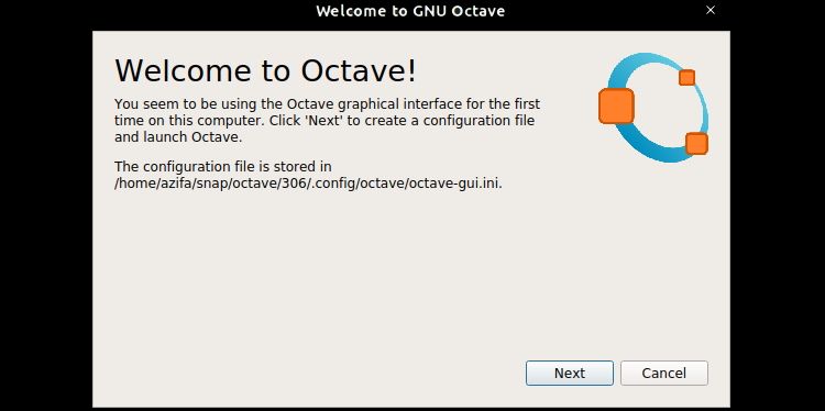 Welcome page of gnu octave is displayed