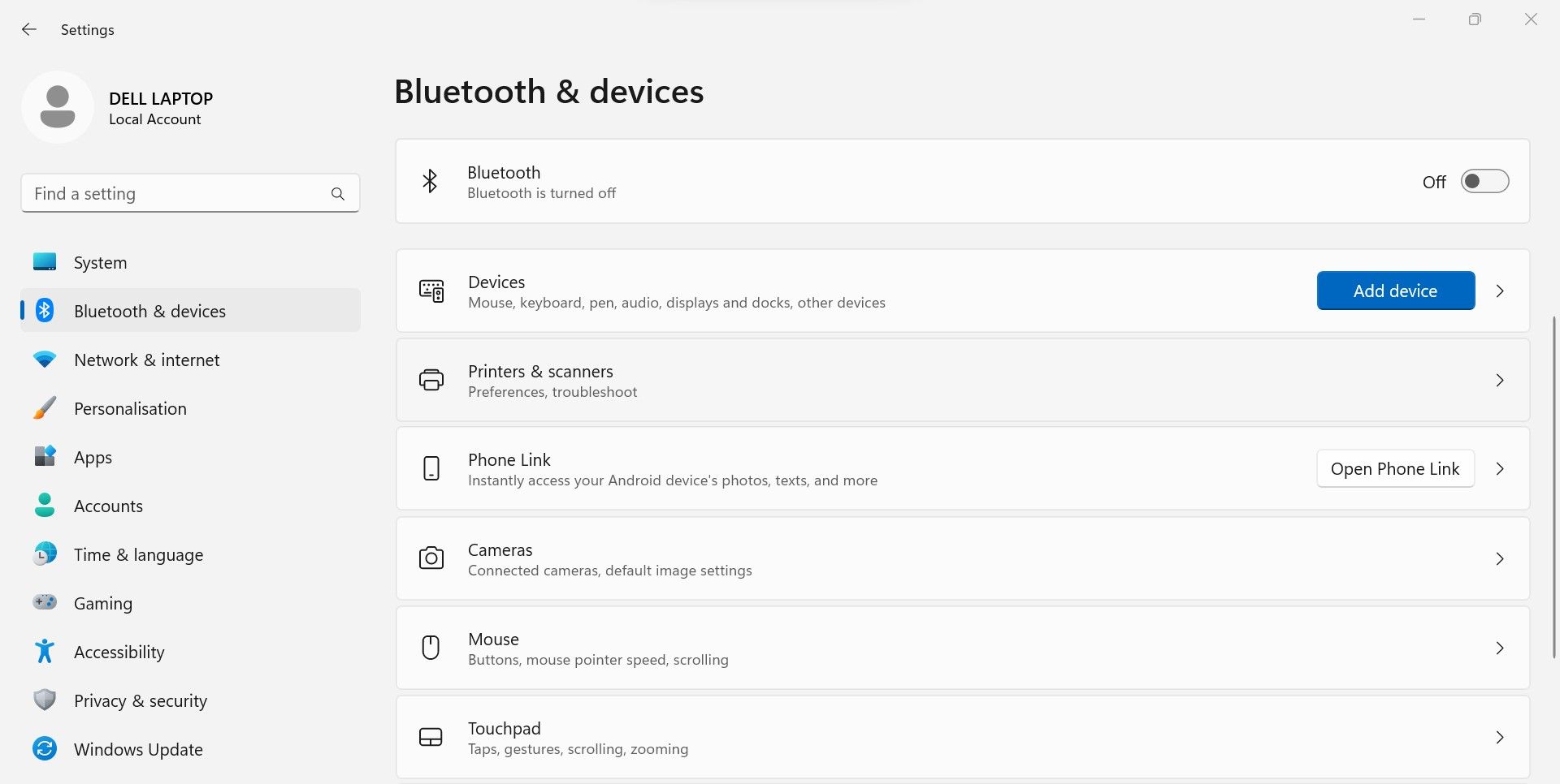 Đi tới Cài đặt Máy in và Máy quét trong Tab Bluetooth và Thiết bị của Ứng dụng Cài đặt Windows