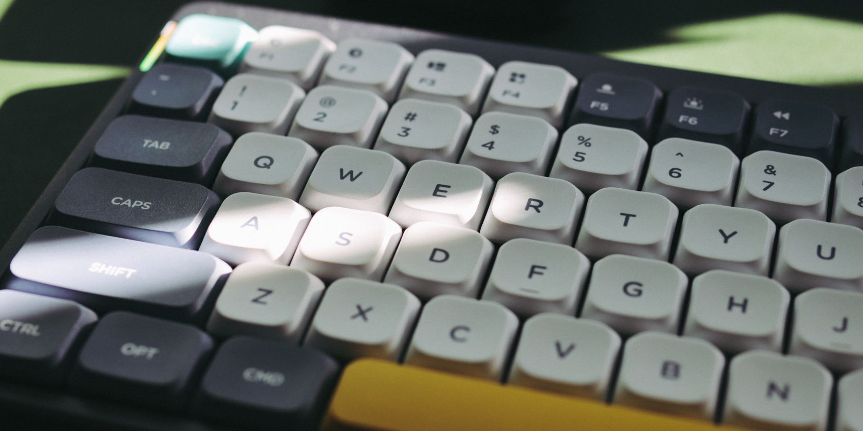 A keyboard has black and white keys