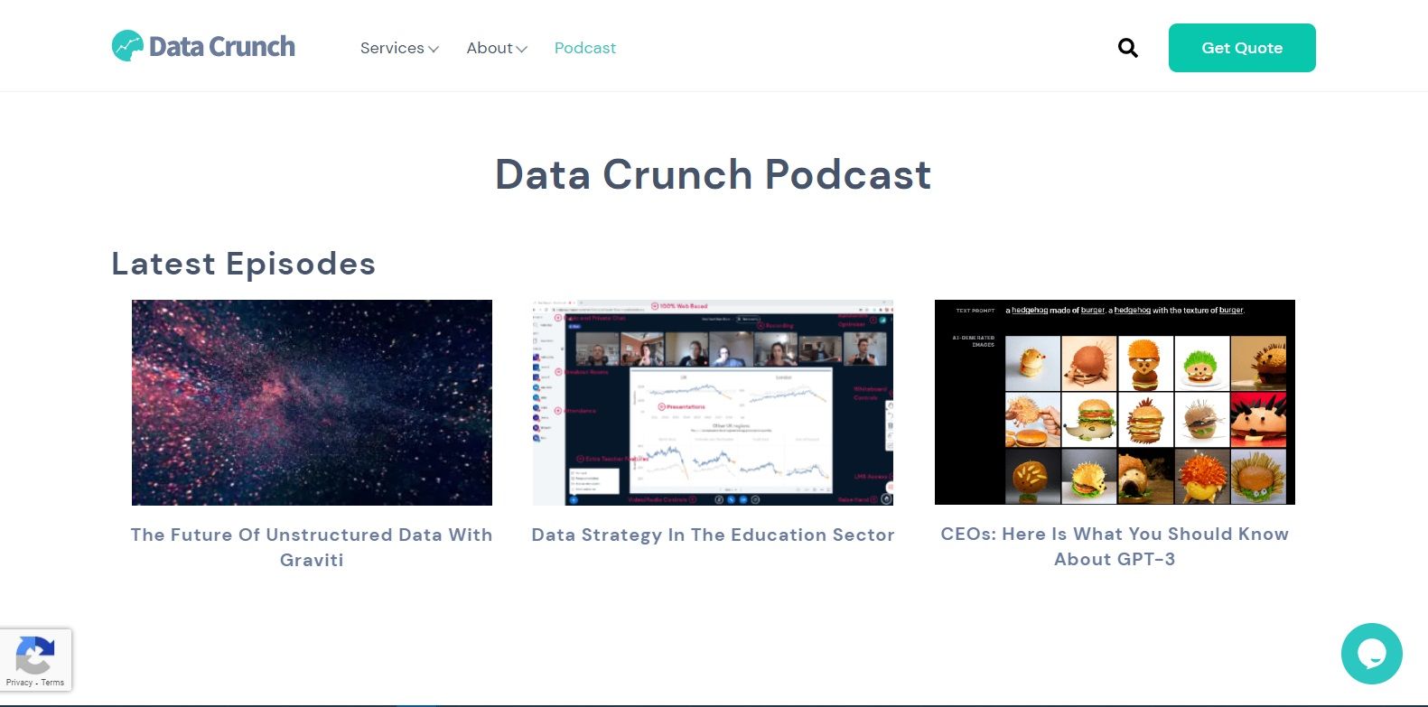 A screenshot of the Data Crunch podcast overview