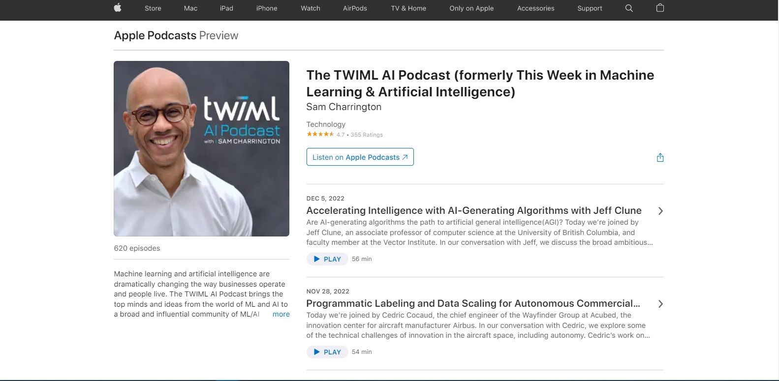 A screenshot of the TWIML AI podcast overview