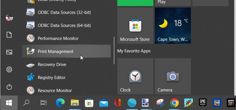 Accessing the Print Management Tool Using the Start Menu
