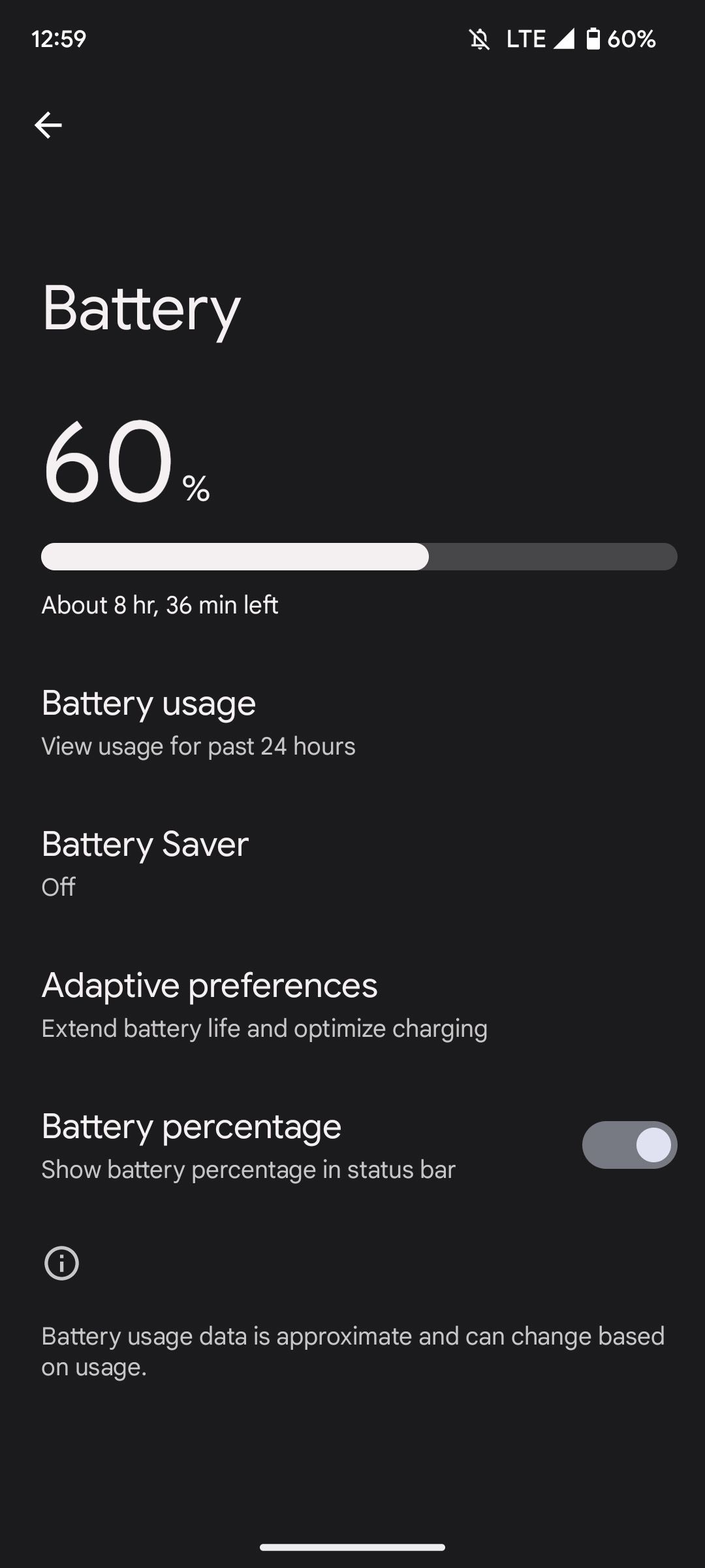 Adaptive preference option in battery menu