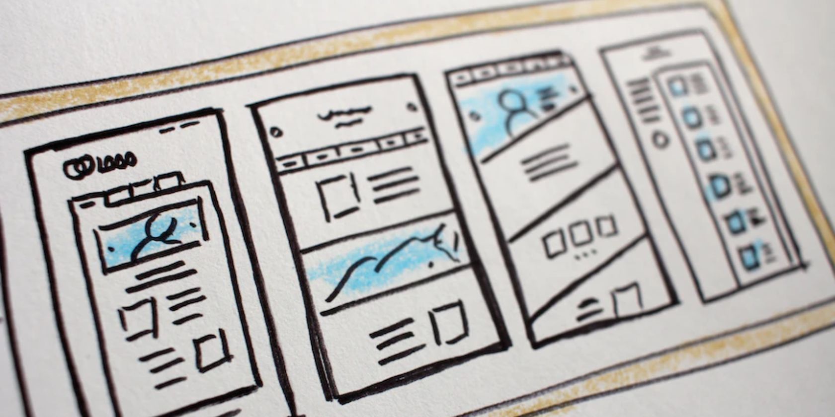 An illustration depicting a series of website page wireframes